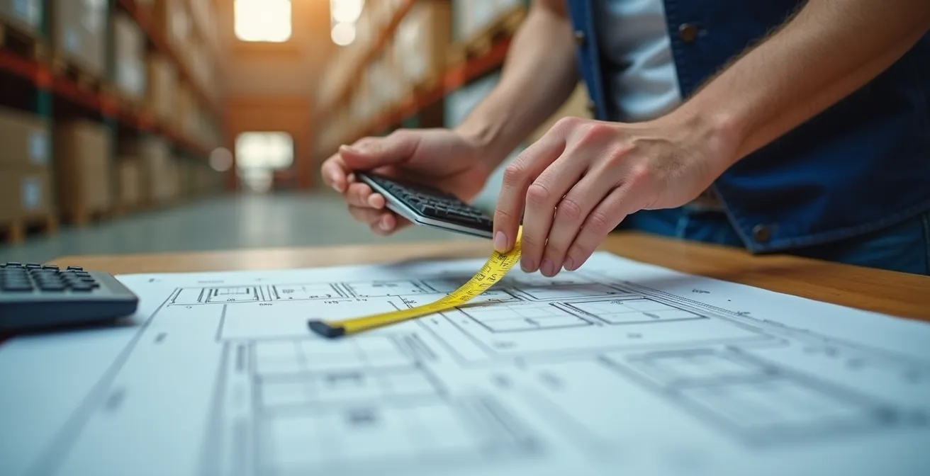 Expert analysant des plans de dimensionnement pour conteneur maritime