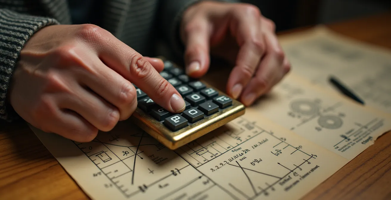 Gros plan sur des mains analysant des graphiques financiers avec une calculatrice