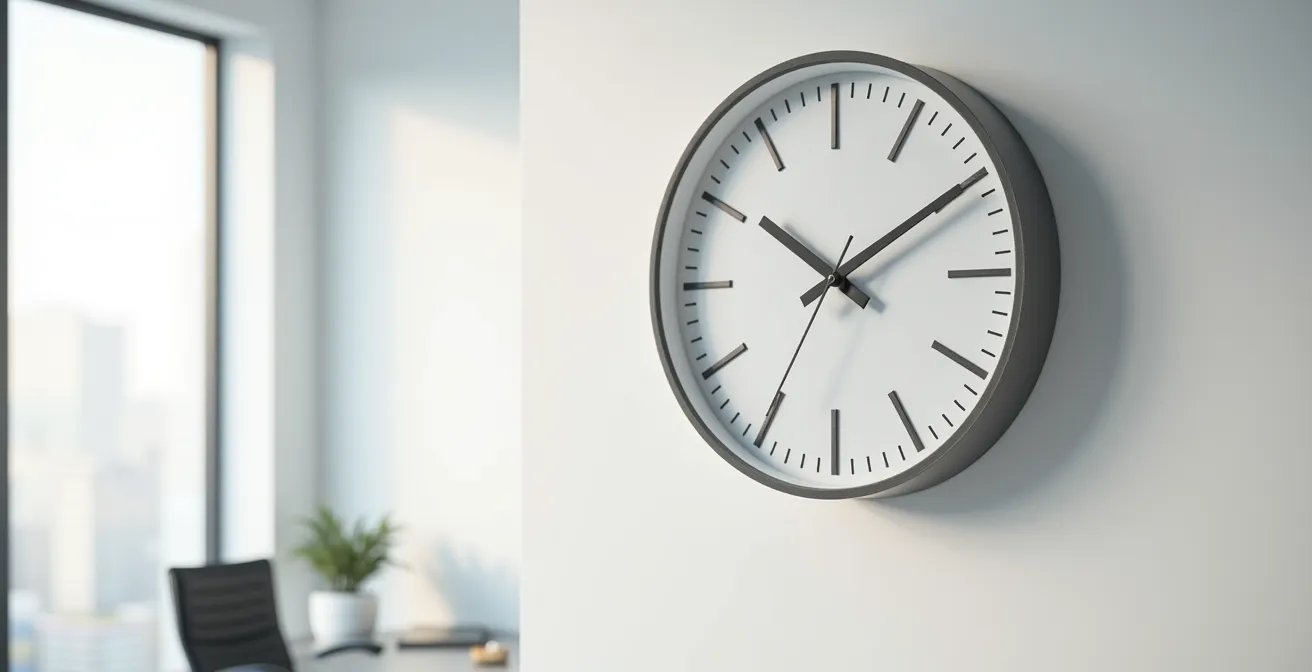 Composition minimaliste d'une horloge moderne dans un environnement de bureau épuré