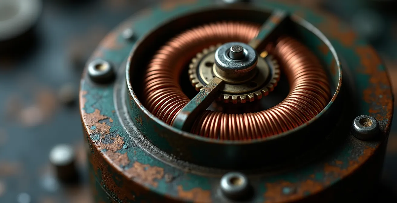 Détail macro du mécanisme interne d'un compteur électrique professionnel