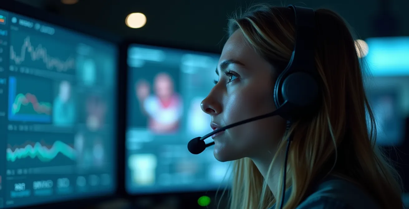 Opérateur concentré devant plusieurs écrans de contrôle