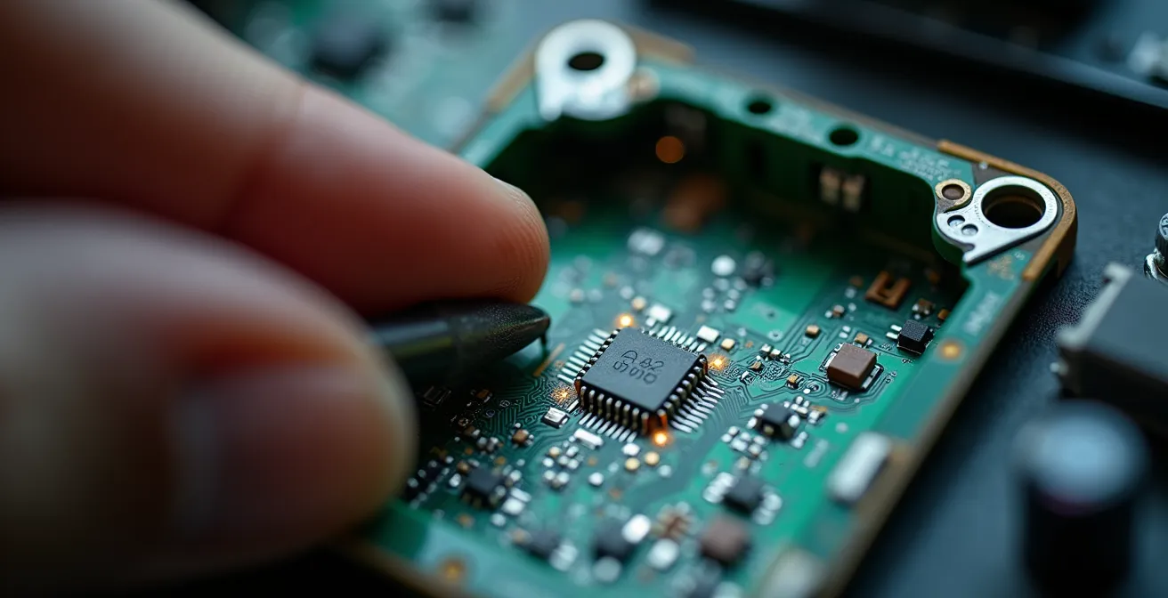 Gros plan sur l'installation technique d'un détecteur de sécurité