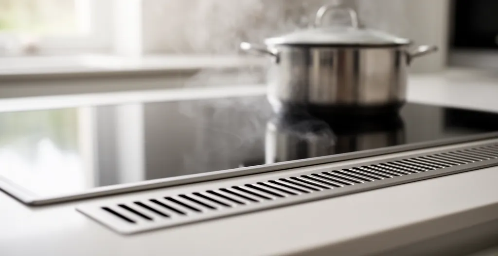 Détail des grilles d'aspiration d'une plaque induction avec vapeur légère
