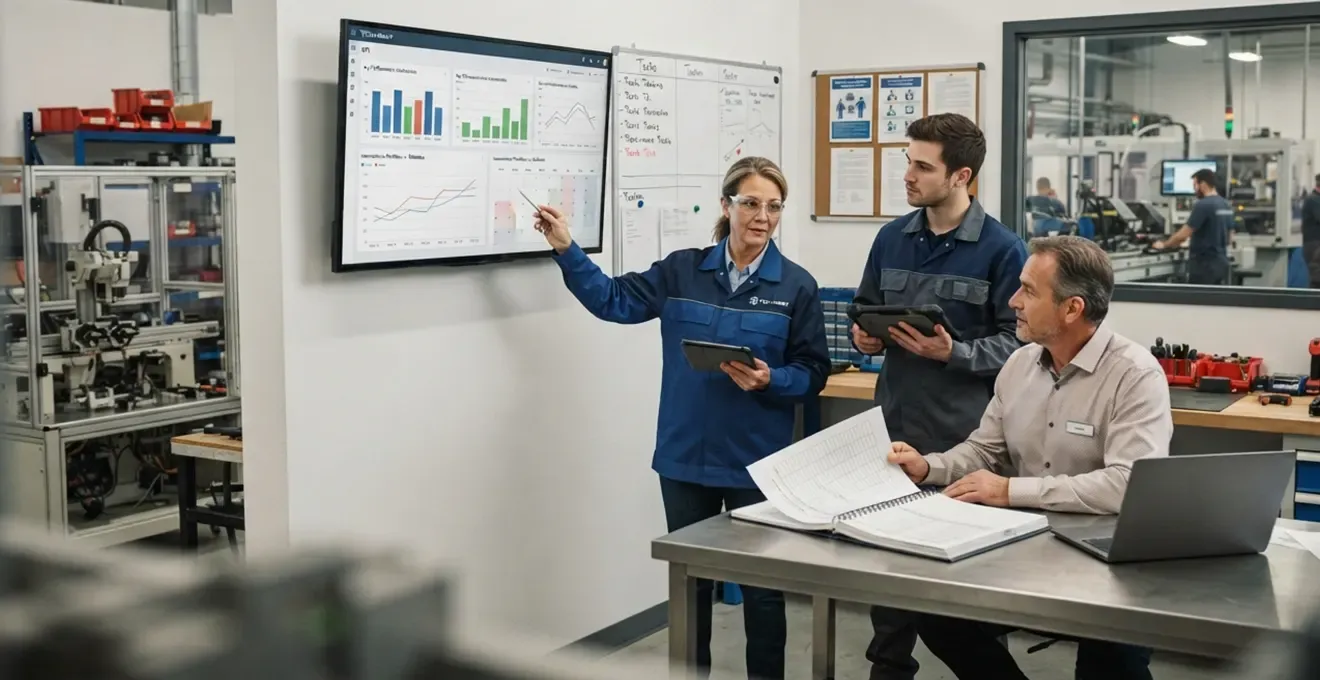 Technicien de maintenance enregistrant des données d'inspection sur une tablette numérique devant un équipement industriel à transmission par courroie